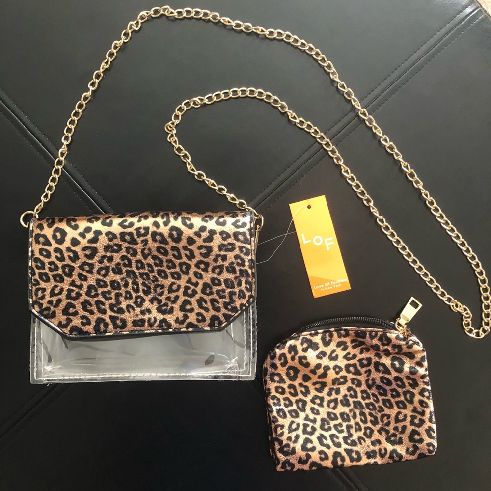 Clear Leopard Purse, Removable Chain NWT